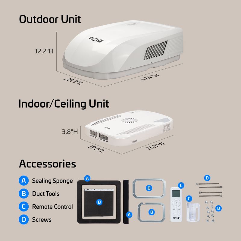 ACiQ RV Air Conditioner 15,000 BTU Rooftop with Heat Pump, Non-Ducted, 115V – Camper RV Rooftop AC – White - view 5