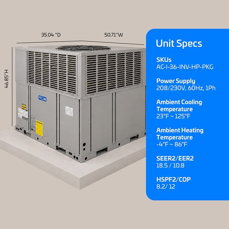 ACiQ 3 Ton 18.5 SEER2 Inverter Package Heat Pump Unit - R32 - Downflow/Horizontal - view 9