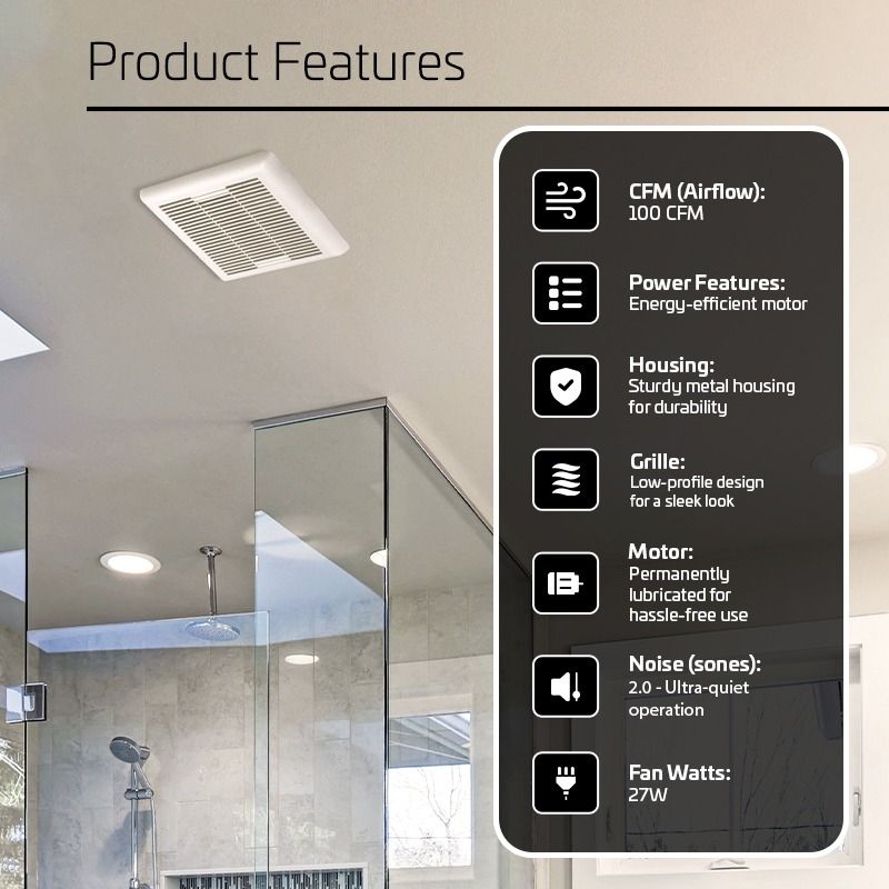 100 CFM 2.0 Sones ACiQ UltraCompact Bathroom Exhaust Fan - view 3