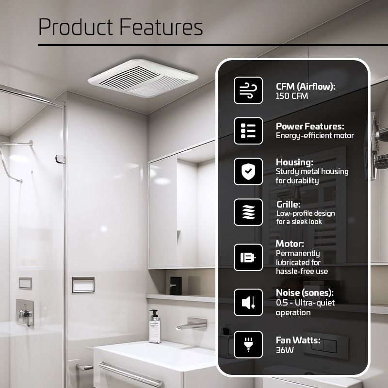 150 CFM 0.5 Sones ACiQ Select Bathroom Exhaust Fan - view 2