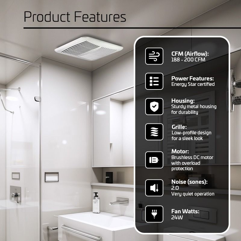 200 CFM 2.0 Sones ACiQ Select Bathroom Exhaust Fan - view 2