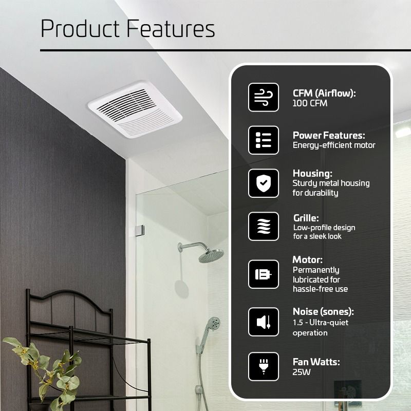 50-80-100 CFM 0.6 Sones ACiQ SlimLine Bathroom Exhaust Fan with Humidity Control - view 2